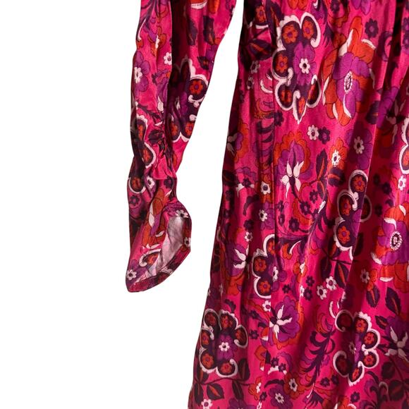 Maeve Anthropologie Pink Floral Print Long Sleeve Wrap Mini Dress Size Medium - Picture 9 of 16